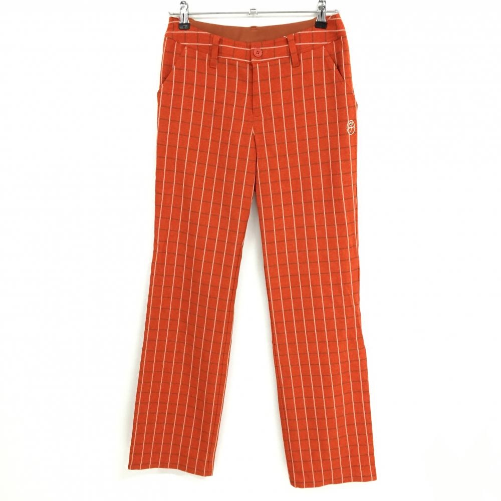 【新品】カステルバジャック パンツ レッドオレンジ系×白×ブラウン系 チェック  レディース 42(L) ゴルフウェア CASTELBAJAC