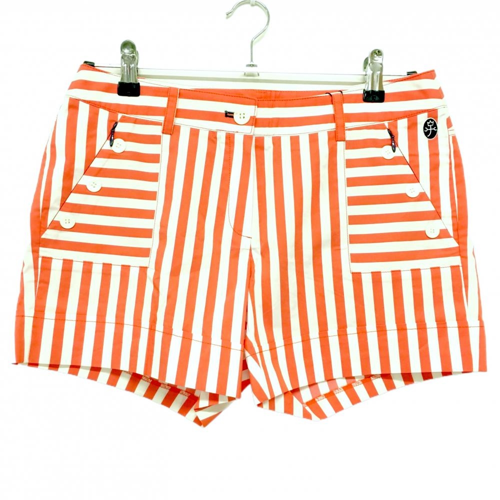 【新品】カステルバジャック ハーフパンツ オレンジレッド×白 ストライプ ボーダー  レディース  ゴルフウェア CASTELBAJAC