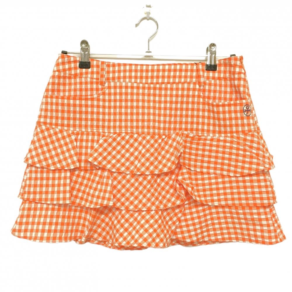 【新品】カステルバジャック スカート オレンジ×白 チェック 裾フリル 内側インナーパンツ レディース  ゴルフウェア CASTELBAJAC