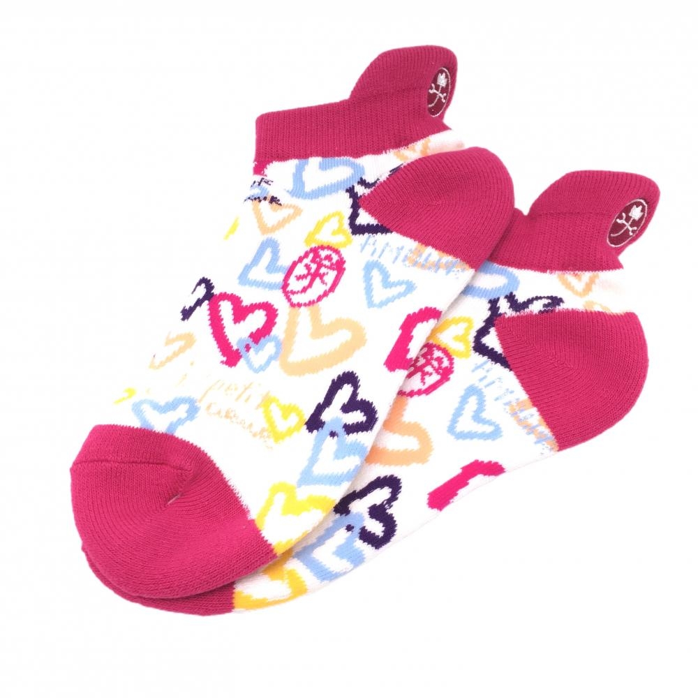 【新品】カステルバジャック ソックス 白×ピンク×ライトブルー ハート総柄 抗菌防臭 くるぶし丈 レディース  ゴルフウェア CASTELBAJAC