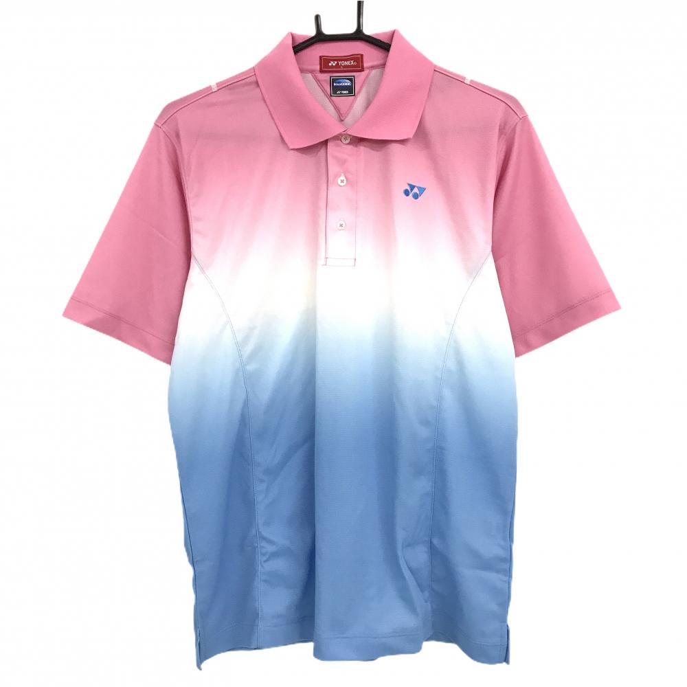 【美品】ヨネックス 半袖ポロシャツ ピンク×ブルー×白 グラデーション VERYCOOL メンズ L ゴルフウェア YONEX