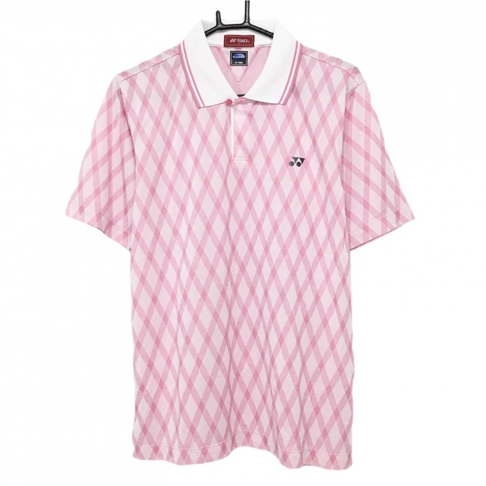 【美品】ヨネックス 半袖ポロシャツ ピンク ダイヤ柄 VERYCOOL メンズ L ゴルフウェア YONEX