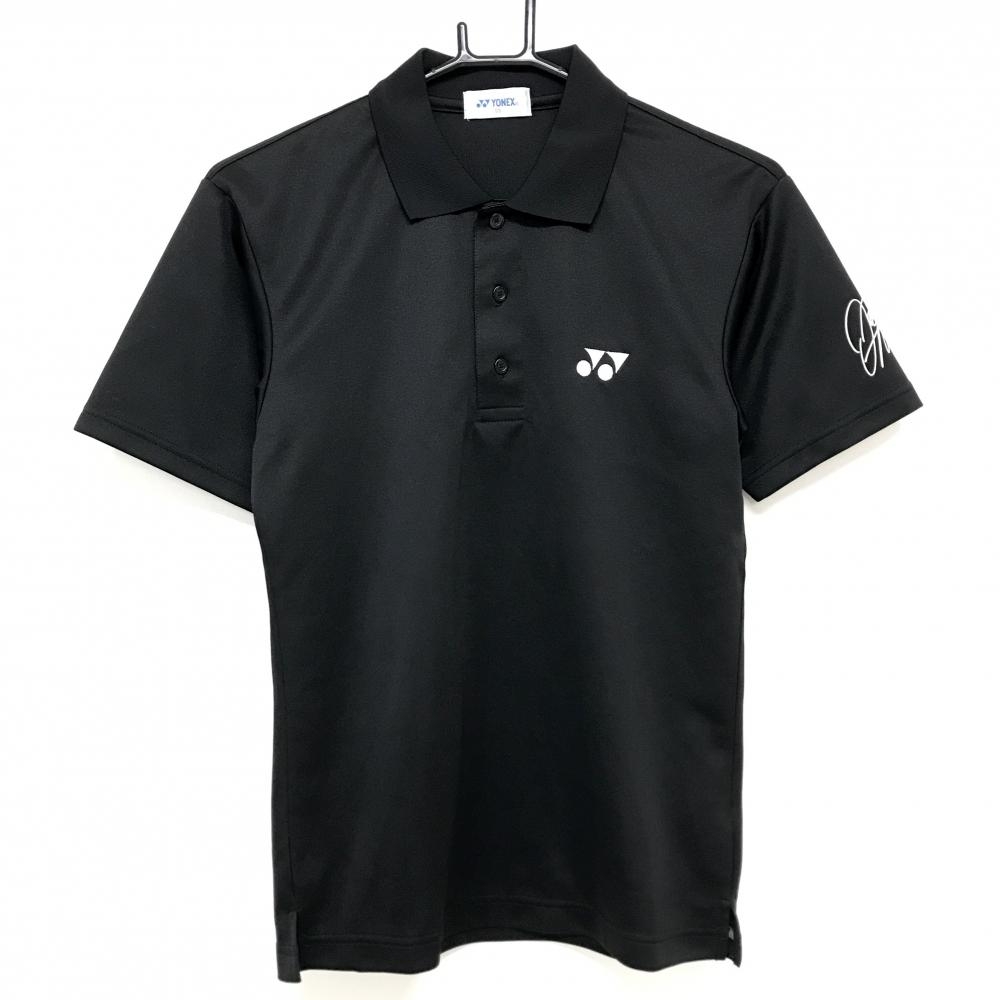 【超美品】ヨネックス 半袖ポロシャツ 黒 ロゴ白 シンプル メンズ SS ゴルフウェア YONEX