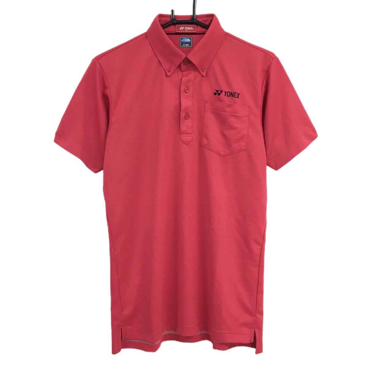 【美品】ヨネックス 半袖ポロシャツ レッド ロゴ黒 ボタンダウン COOL メンズ M ゴルフウェア YONEX