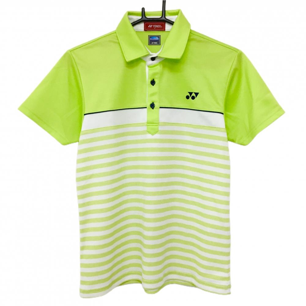 【超美品】ヨネックス 半袖ポロシャツ ライトグリーン×白 下部ボーダー VERY COOL メンズ S ゴルフウェア YONEX
