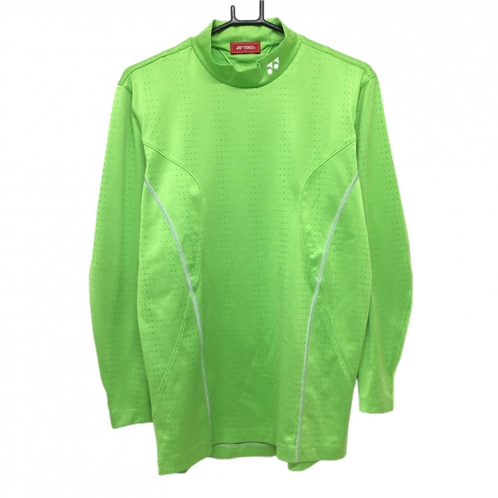 【美品】ヨネックス 長袖ハイネックシャツ ライトグリーン ダイヤ柄調  メンズ L ゴルフウェア YONEX