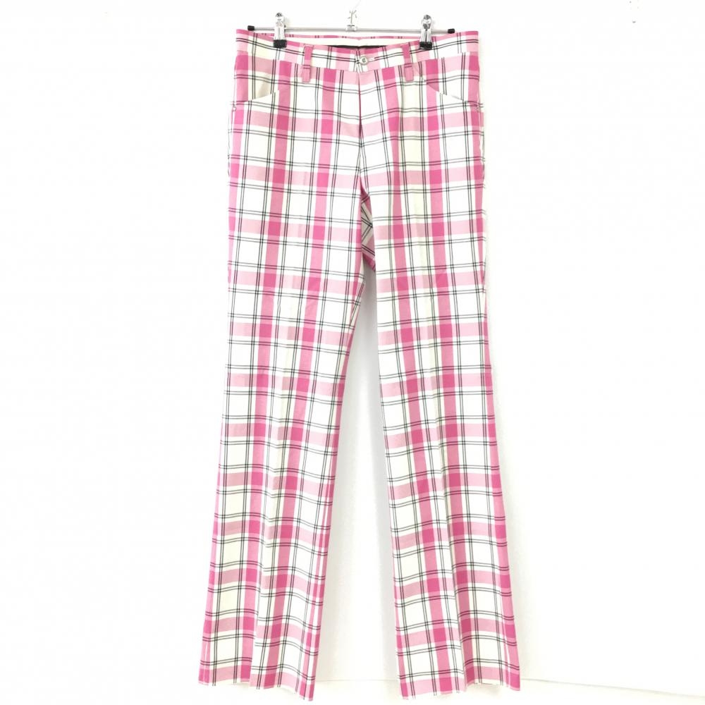 【新品】YONEX ヨネックス パンツ 白×ピンク チェック柄 ハイ・セラータ メンズ 79 ゴルフウェア
