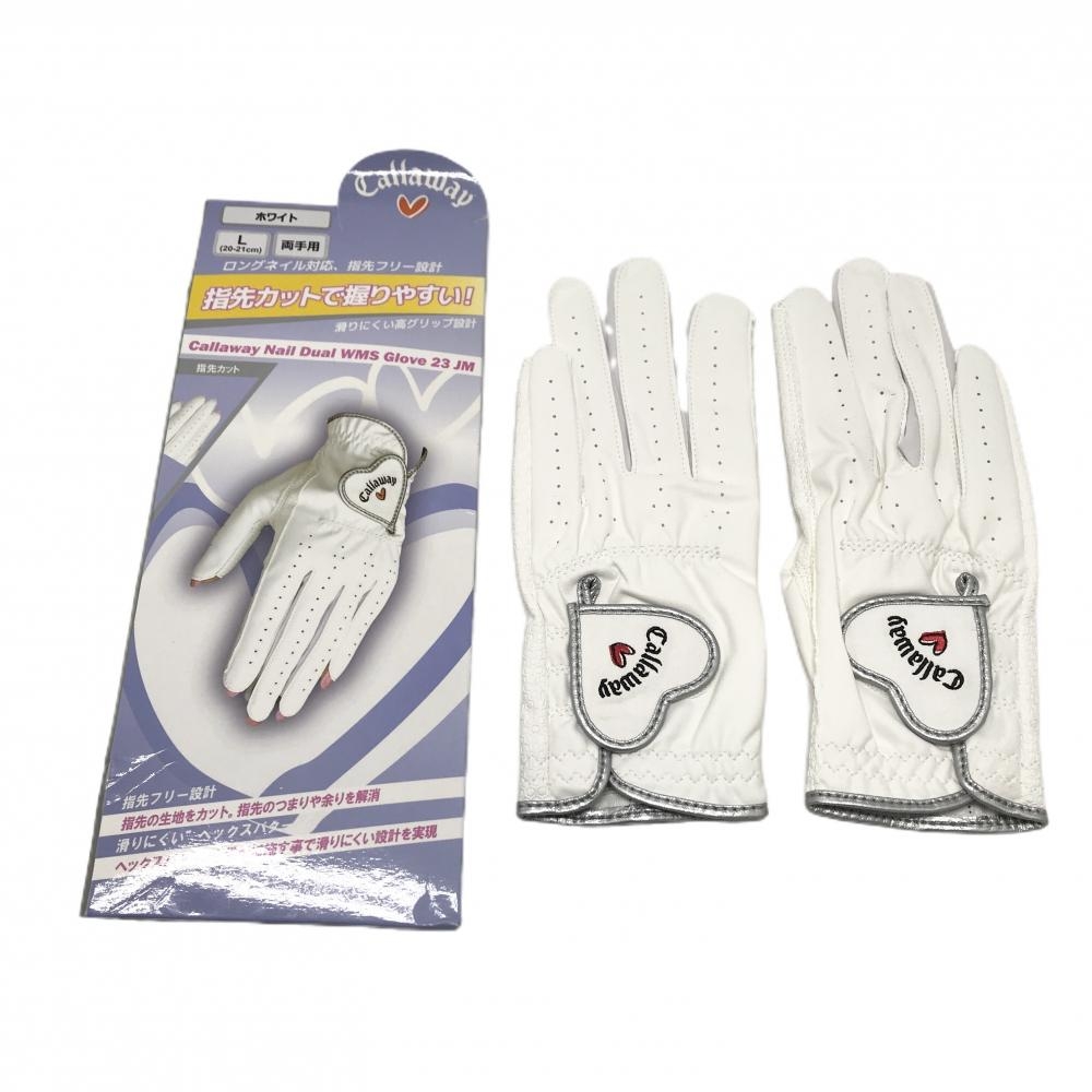【新品】キャロウェイ グローブ 白 両手用 指先カット ハート レディース L ゴルフウェア Callaway