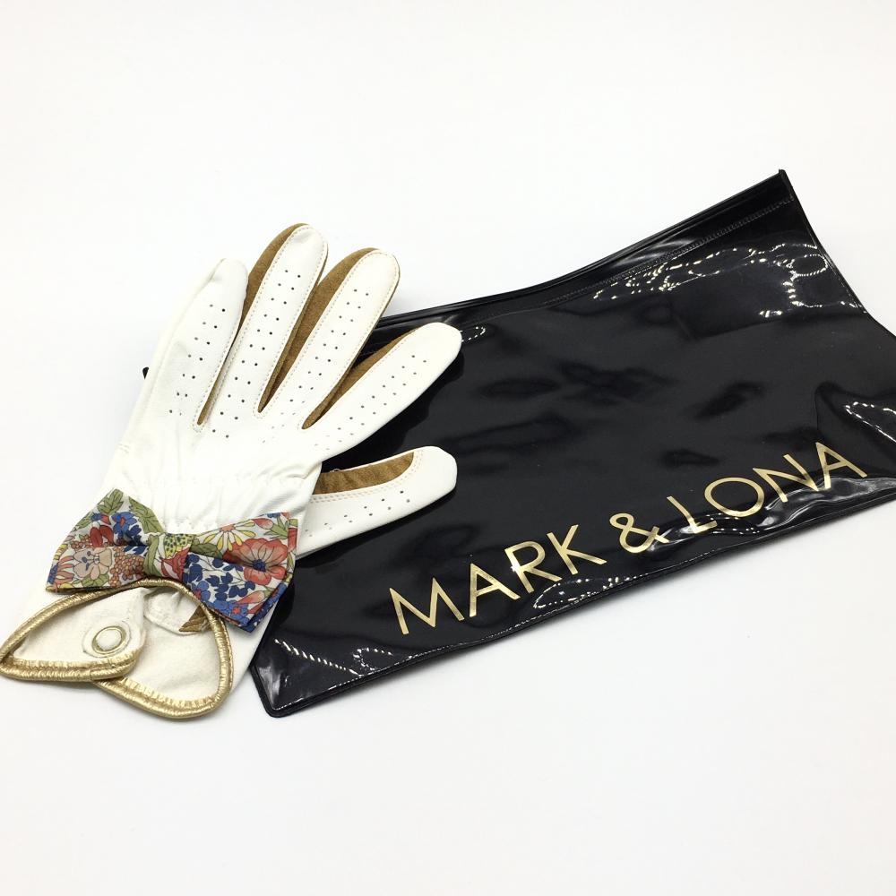 【美品】MARK＆LONA マークアンドロナ グローブ 左手用 白 花柄リボン レディース 19 ゴルフウェア