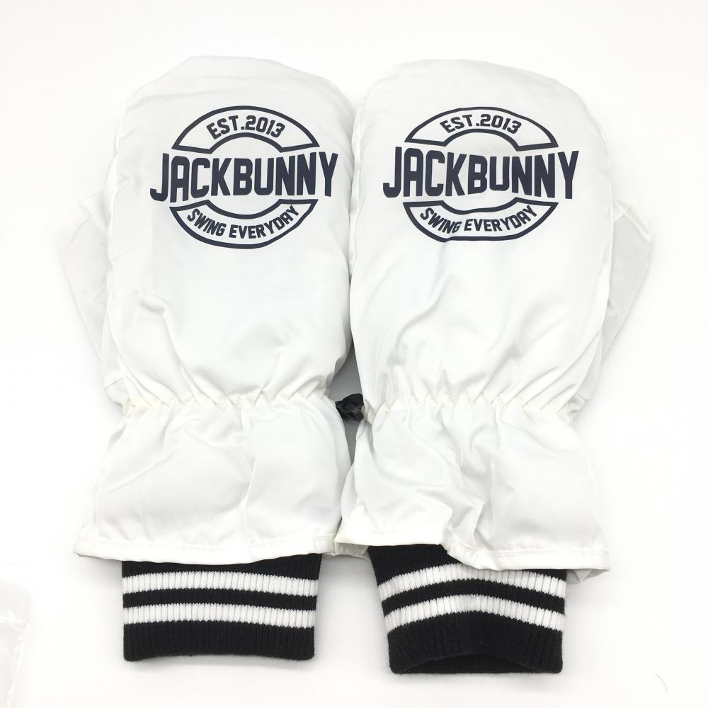 Jack Bunny ジャックバニー ミトン手袋 白×ネイビー 裏起毛 ロゴプリント  レディース  ゴルフウェア