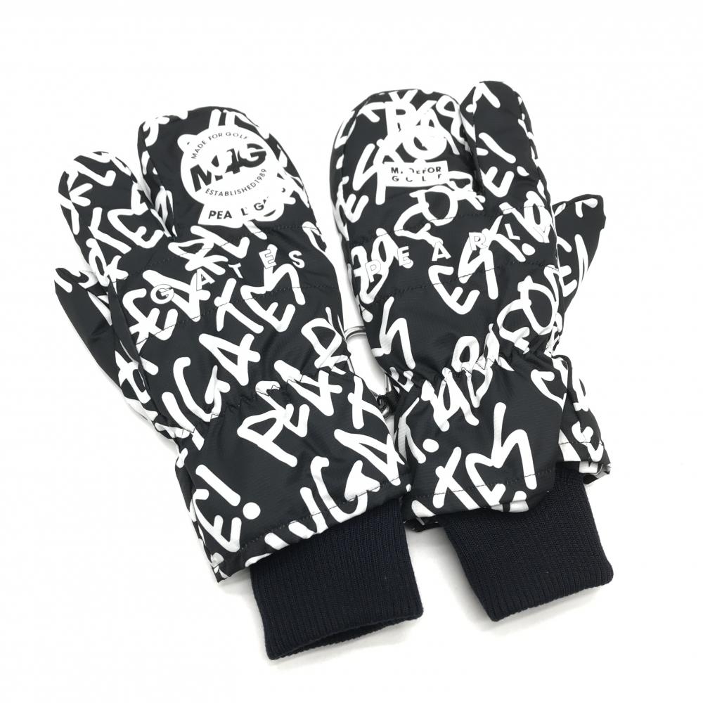 【美品】パーリーゲイツ 手袋 黒×白 ロゴ総柄 ミトングローブ  レディース  ゴルフウェア PEARLY GATES