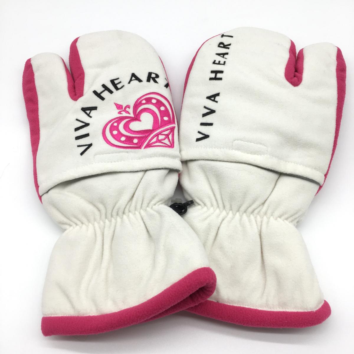 【新品】VIVA HEART ビバハート 手袋 ミトングローブ 白×ピンク ロゴ刺しゅう レディース FREE ゴルフウェア