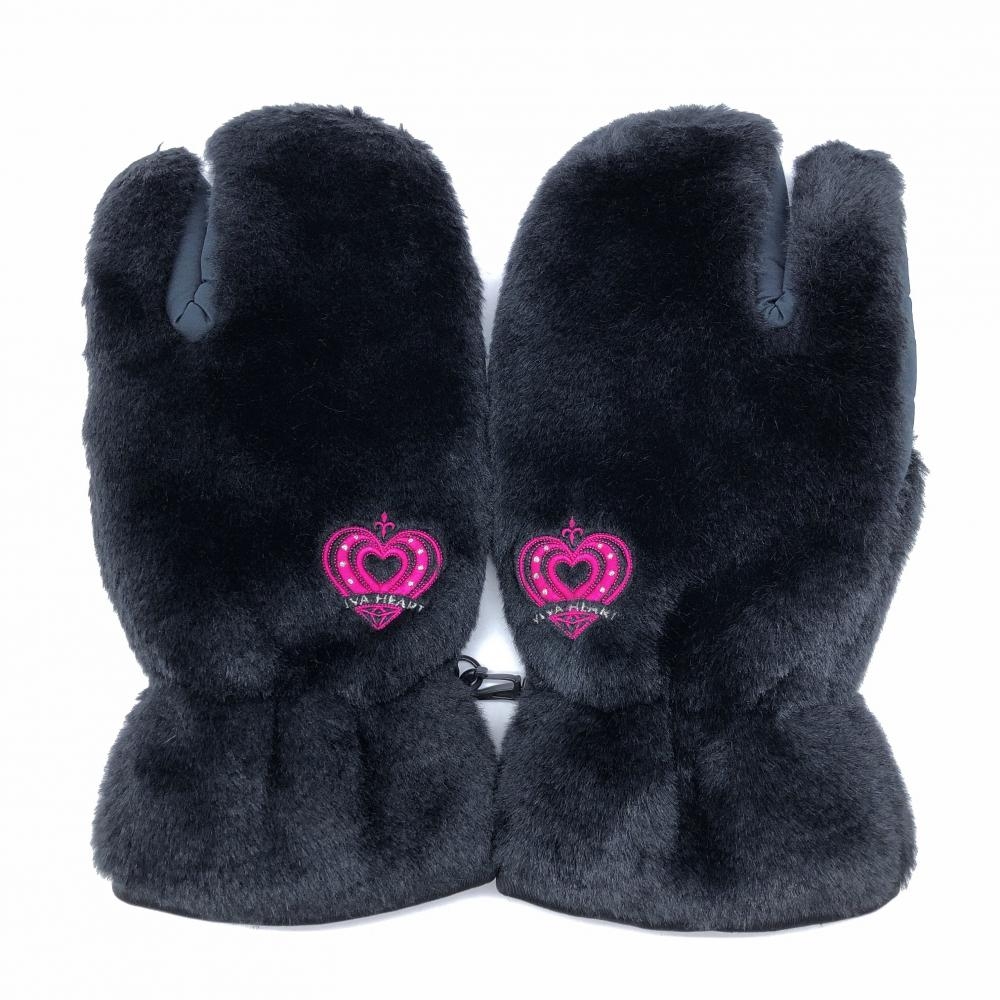 【超美品】ビバハート 手袋 ミトングローブ 黒×ピンク ボア  レディース  ゴルフウェア VIVA HEART