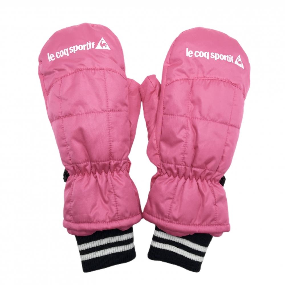 【超美品】ルコック 手袋 ピンク×白 ミトングローブ 内側起毛 レディース F ゴルフウェア le coq sportif