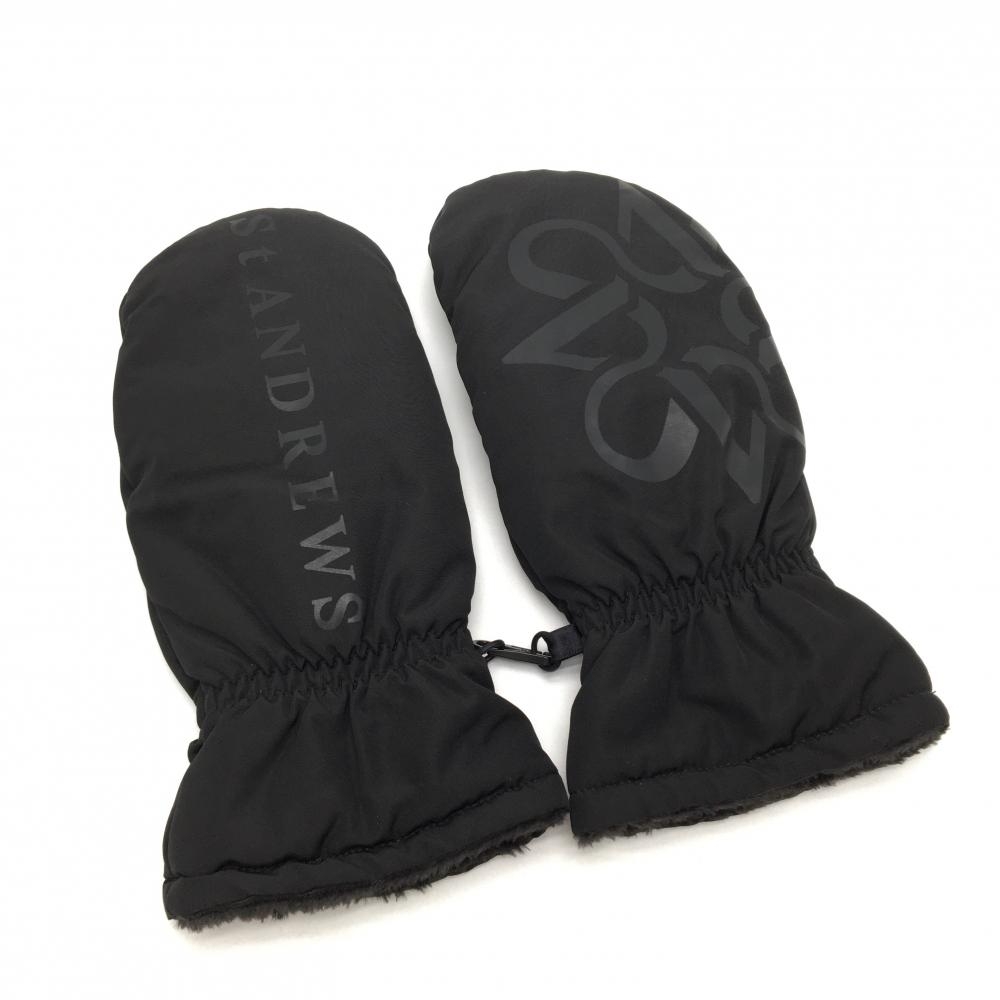 【超美品】セントアンドリュース 手袋 黒 ミトン ロゴ レディース S/M ゴルフウェア St ANDREWS