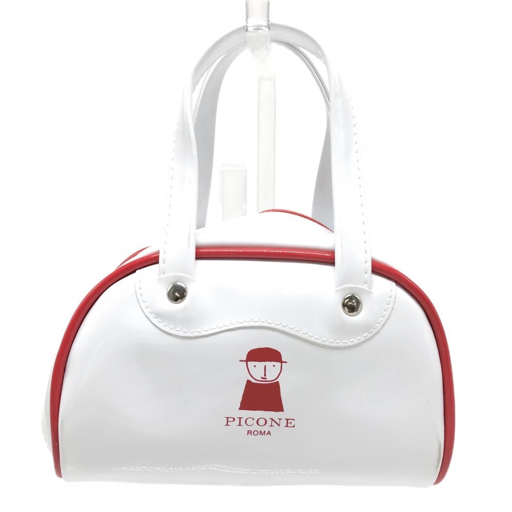 【超美品】ピッコーネ ポーチ 白×レッド エナメル調 ミニバッグ 小物入れ ゴルフ PICONE