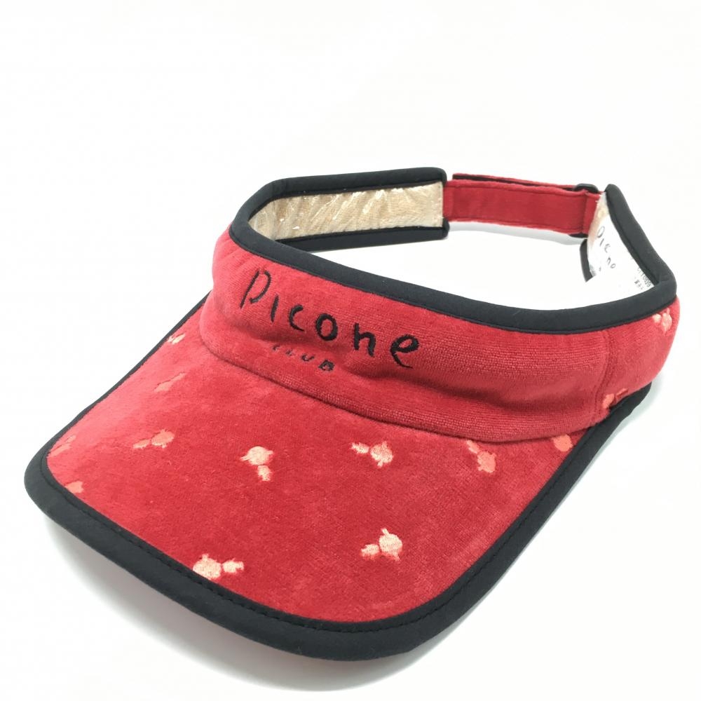 【超美品】ピッコーネ サンバイザー レッド ロゴ刺しゅう総柄   ゴルフウェア PICONE