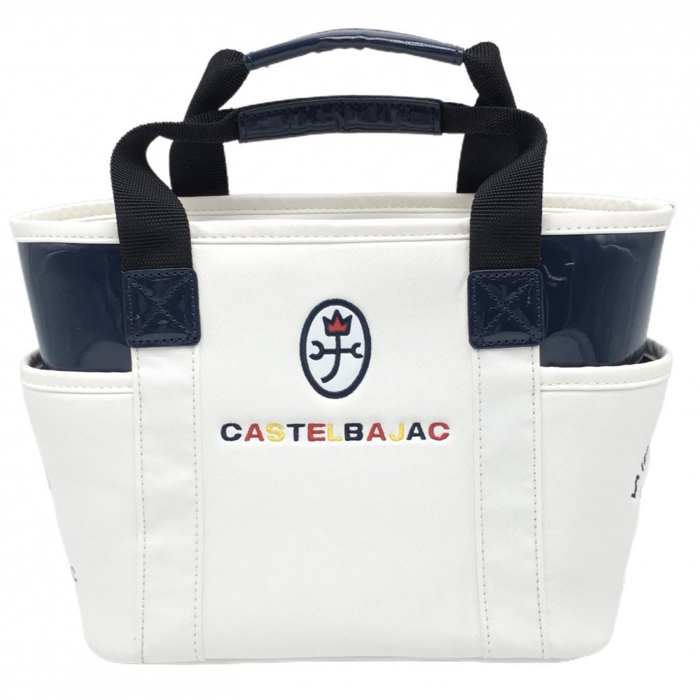 【美品】カステルバジャック 保冷カートバッグ 白×ネイビー 内外ポケット ゴルフ CASTELBAJAC