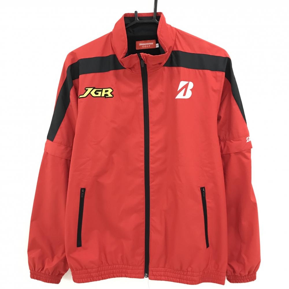 【美品】ブリヂストンゴルフ 2WAYジャケット レッド×黒 ロゴ刺しゅう 袖着脱可 裏起毛 メンズ M ゴルフウェア Bridgestone