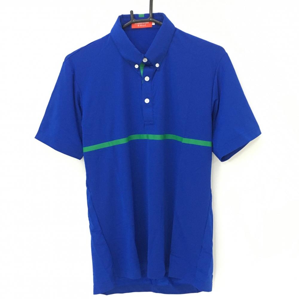 【新品】ブリヂストン TOURB 半袖ポロシャツ ブルー×グリーン ボタンダウン 吸汗速乾　 メンズ M ゴルフウェア Bridgestone