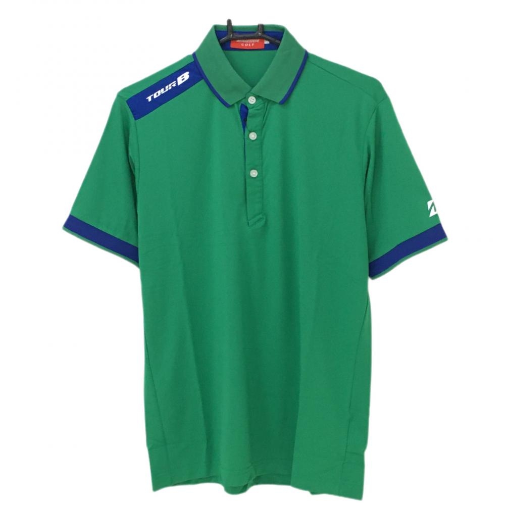 【新品】ブリヂストン TOURB 半袖ポロシャツ グリーン×ブルー UVカット　 メンズ M ゴルフウェア Bridgestone