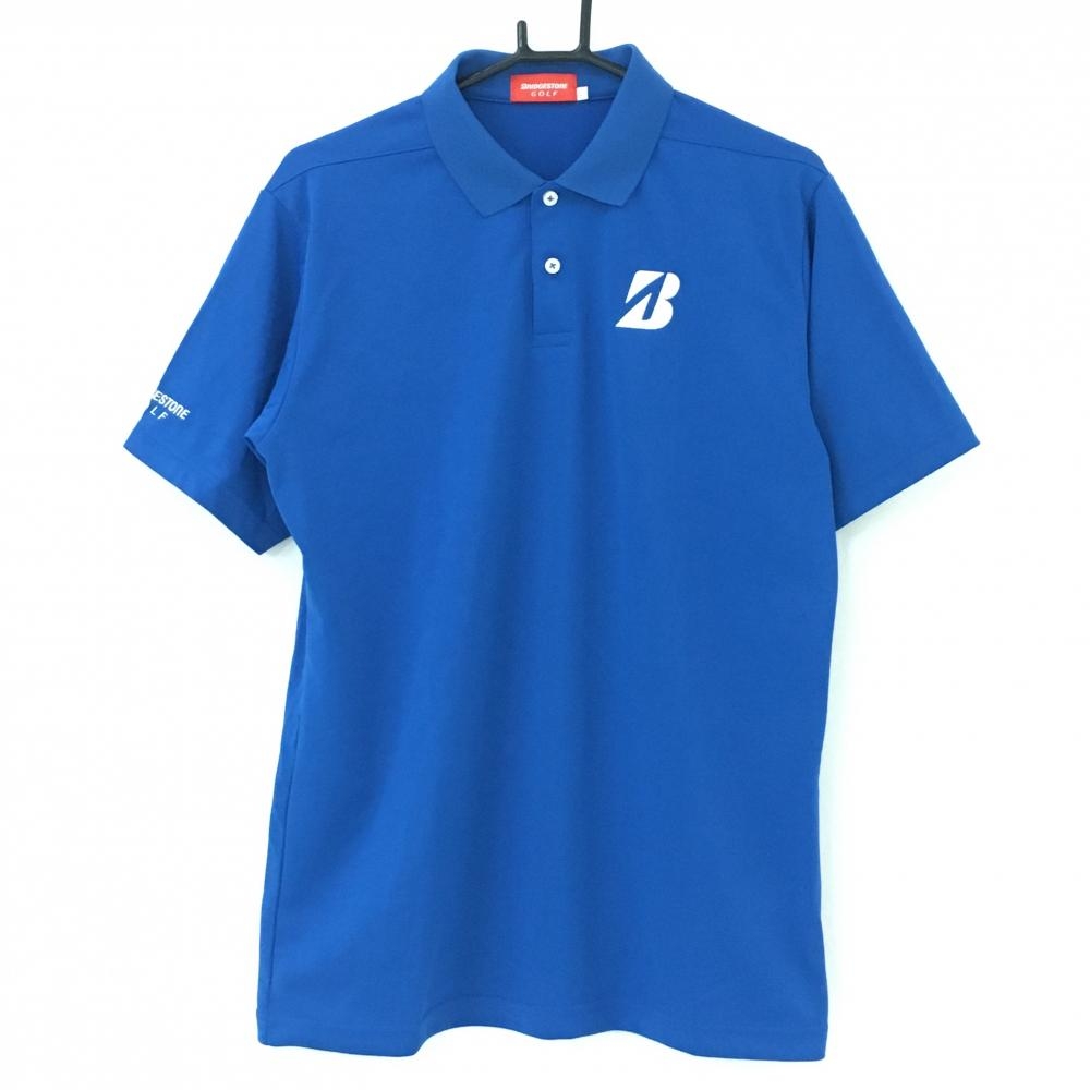 【超美品】ブリヂストン 半袖ポロシャツ ブルー ロゴ白 シンプル メンズ L ゴルフウェア Bridgestone