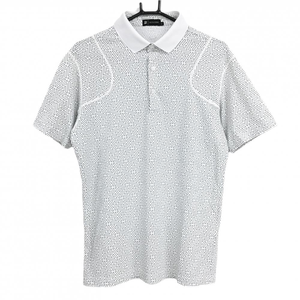 【超美品】ブリヂストン 半袖ポロシャツ 白×黒 総柄 ULTICORE メンズ L ゴルフウェア Bridgestone