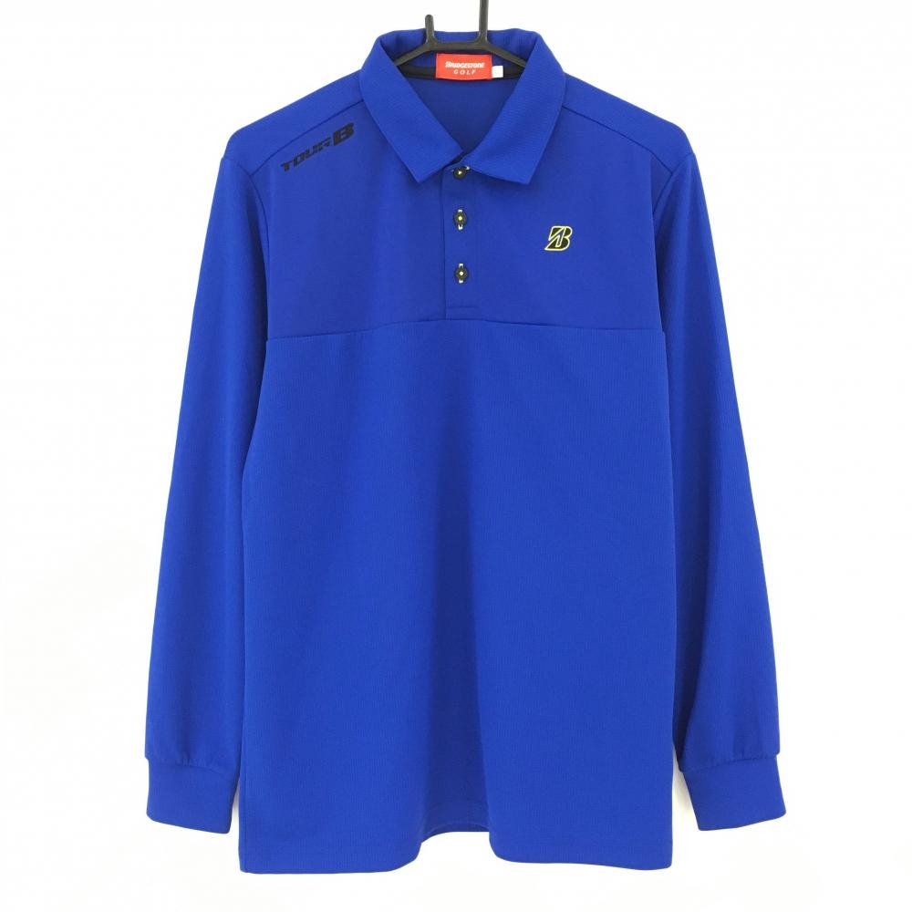 【超美品】ブリヂストンゴルフ 長袖ポロシャツ ブルー 織生地 メンズ L ゴルフウェア Bridgestone