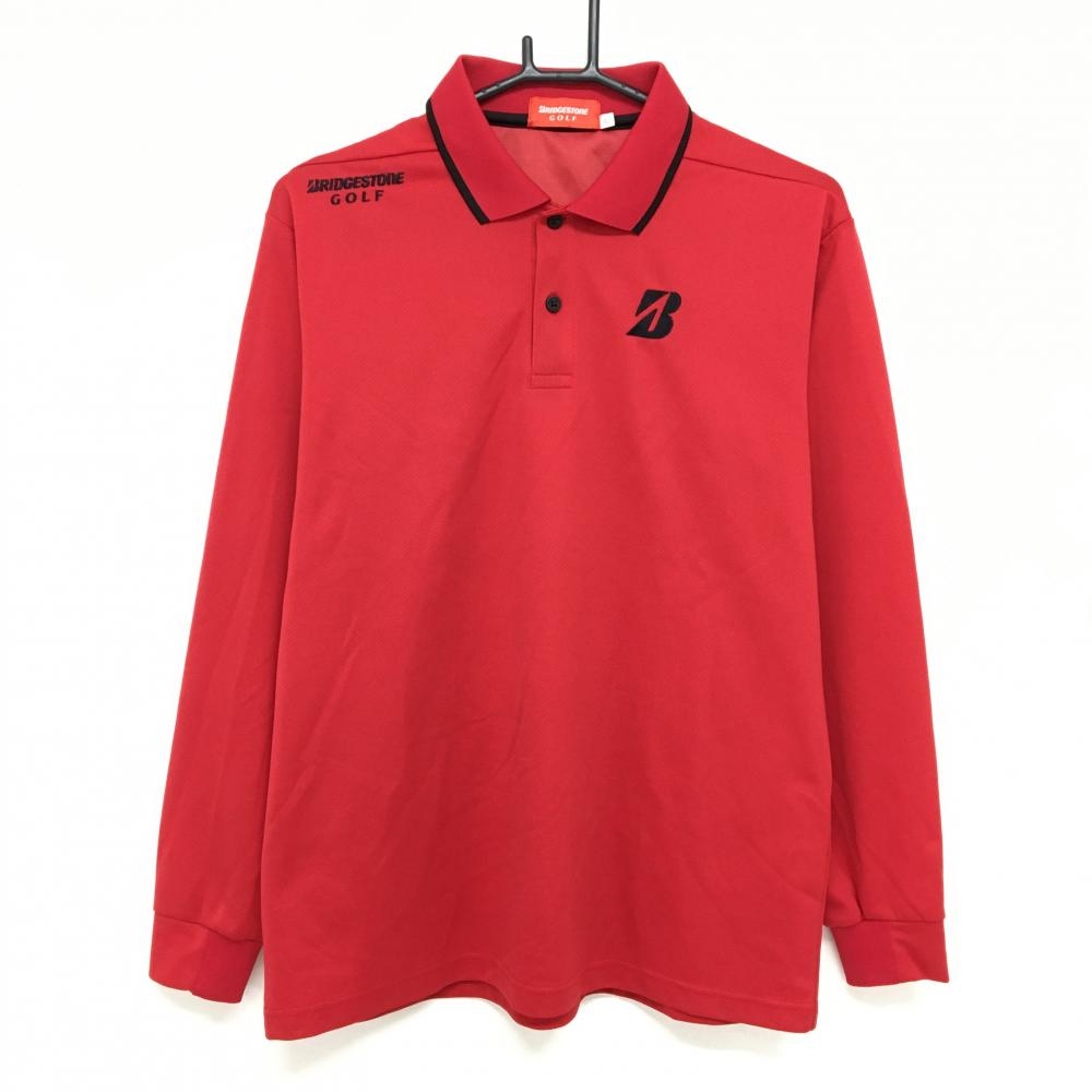 ブリヂストンゴルフ 長袖ポロシャツ レッド×黒 織生地  メンズ L ゴルフウェア Bridgestone