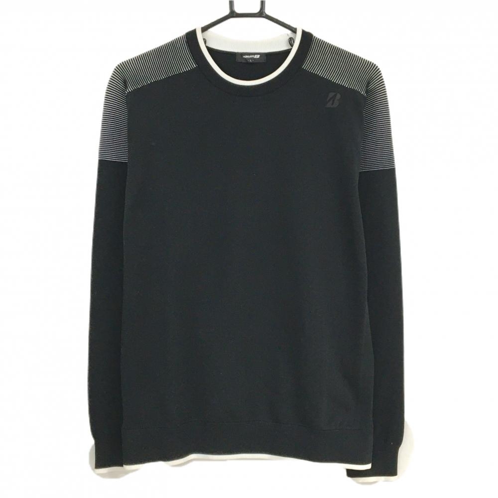 【超美品】ブリヂストンTOURB セーター 黒×白 肩ストライプ調 ポリエステル100％ ニット メンズ L ゴルフウェア Bridgestone