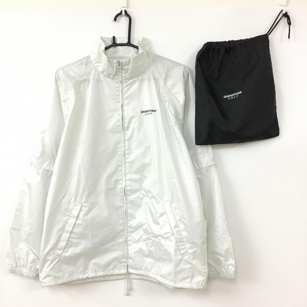 【美品】ブリヂストン レイン2WAYジャケット 白×黒 袖着脱可 収納袋付き レディース L ゴルフウェア Bridgestone