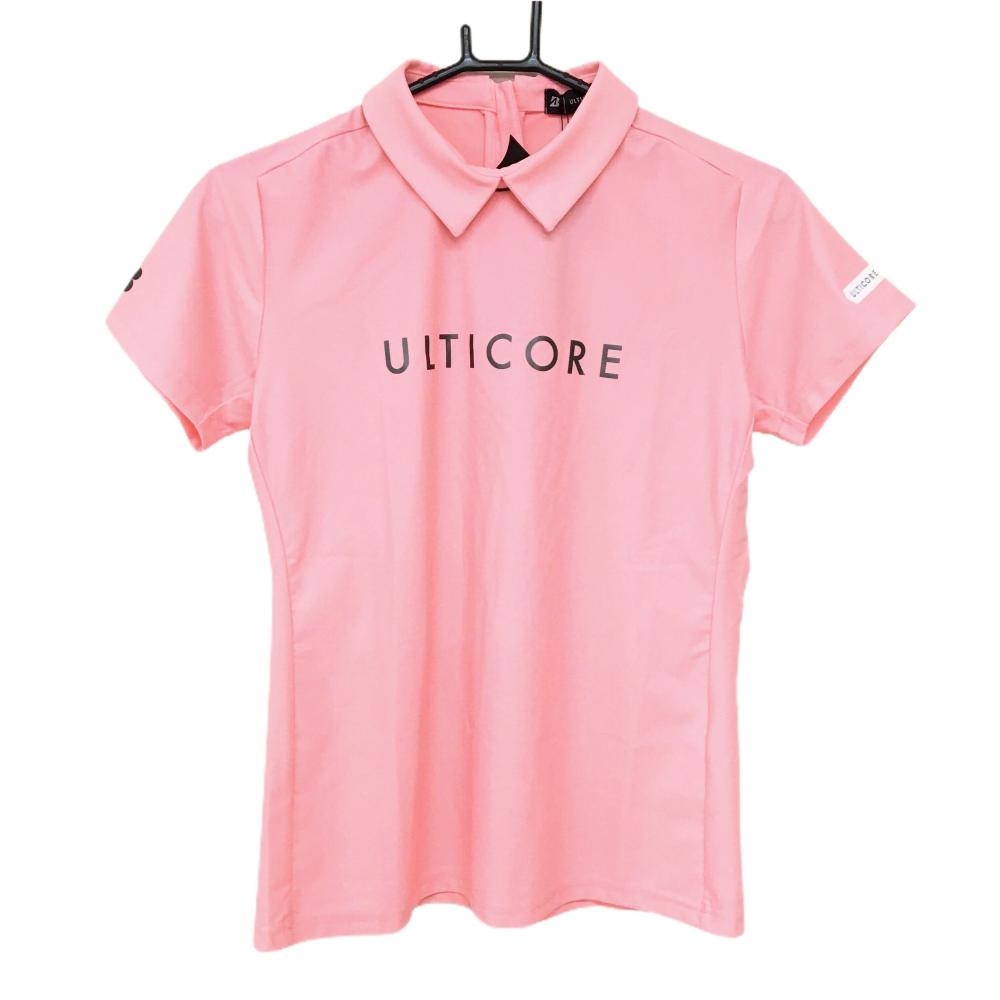 【新品】ブリヂストン 襟付き半袖シャツ ピンク×グレー 後ジップ ULTICORE レディース M ゴルフウェア Bridgestone