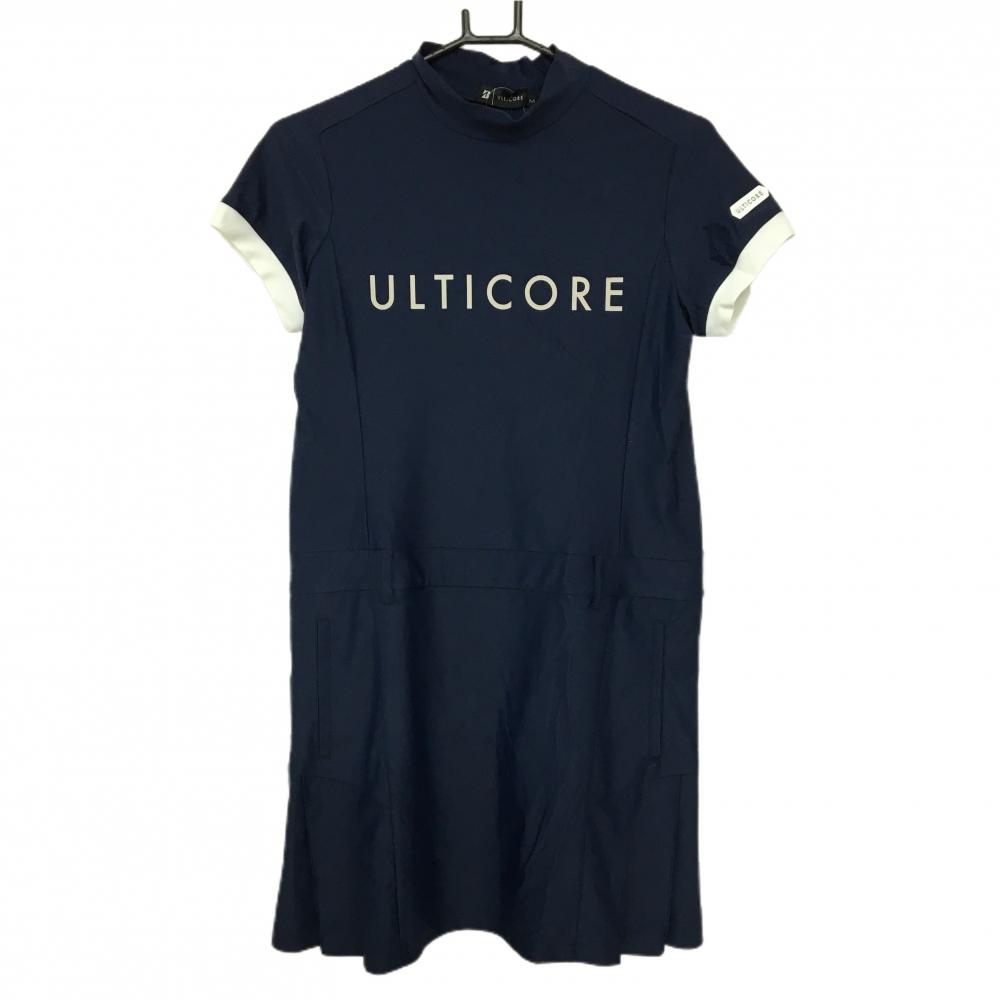 【新品】ブリヂストン 半袖ハイネックワンピース ネイビー×白 ULTICORE 袖口切替 レディース M ゴルフウェア Bridgestone