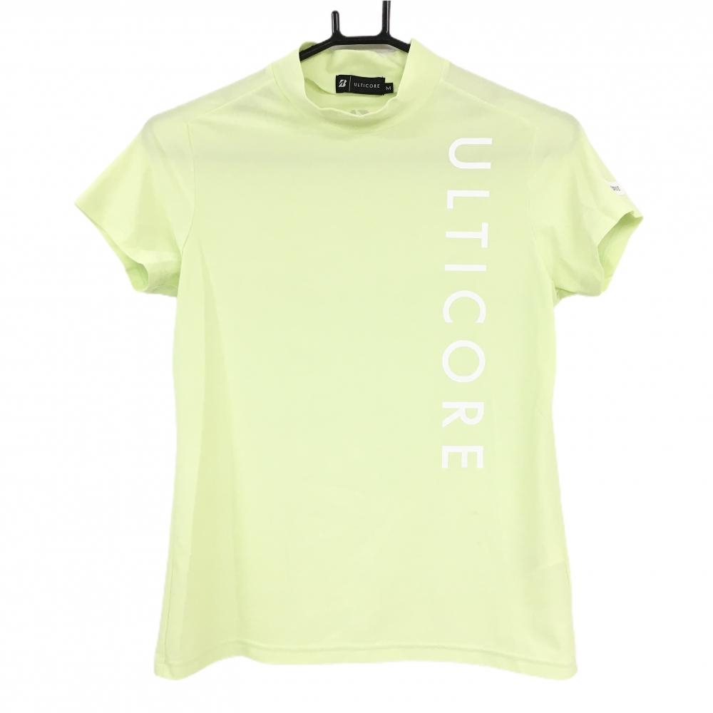 【超美品】ブリヂストン 半袖ハイネックシャツ ライトグリーン×白 前プリントULTICORE レディース M ゴルフウェア Bridgestone