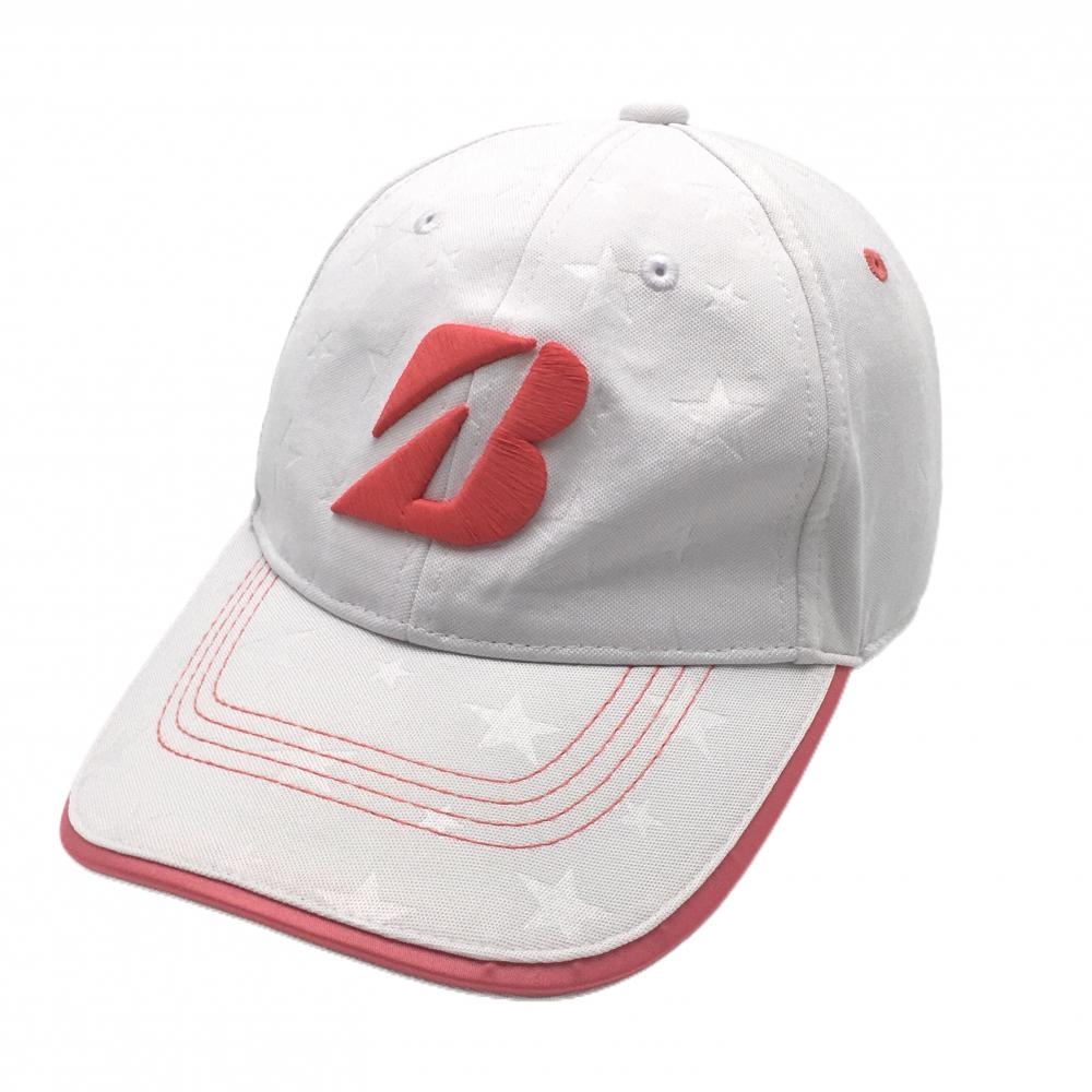 【超美品】ブリヂストンゴルフ キャップ 白×ピンク 星柄地模様 レディース フリー(約55-58cm) ゴルフウェア Bridgestone