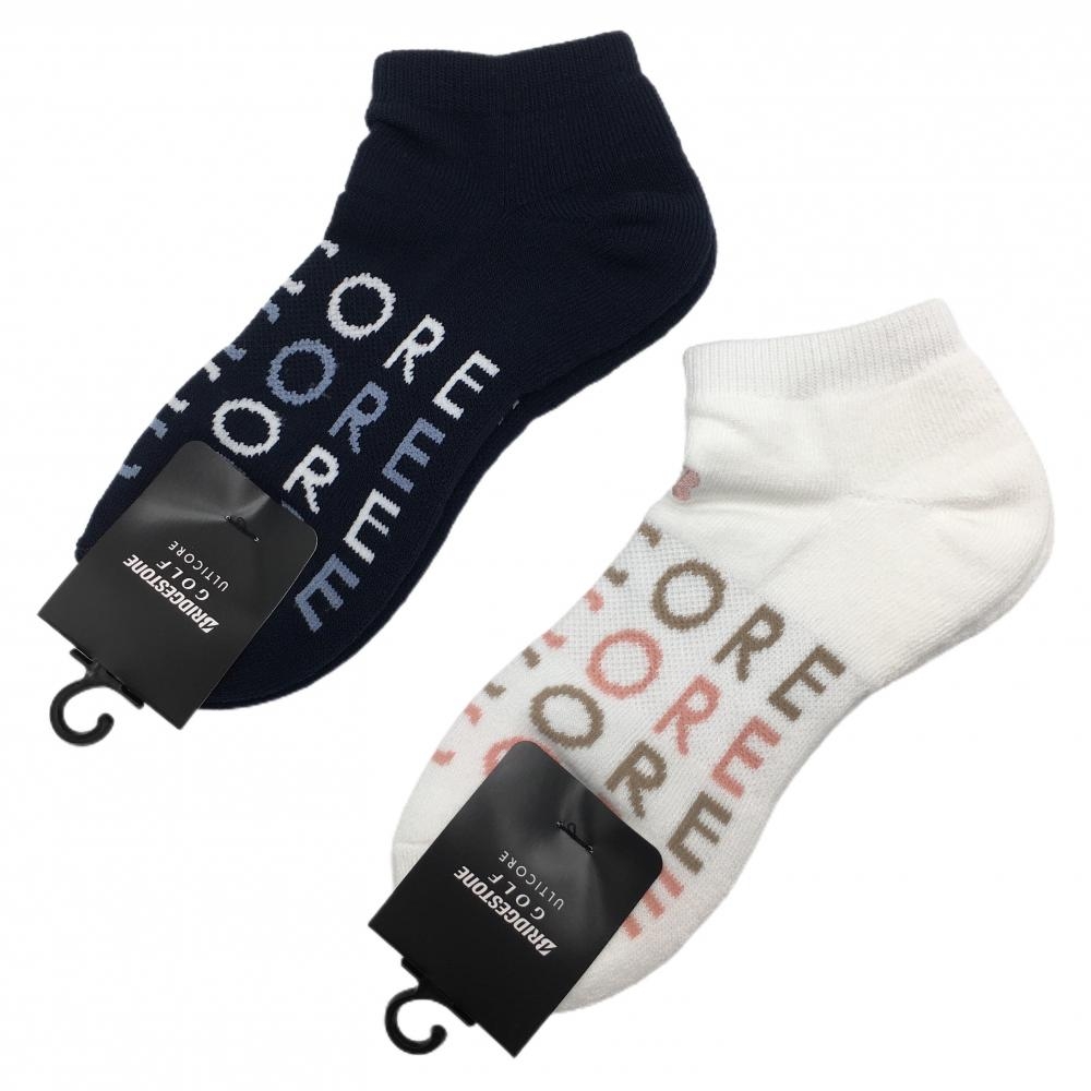 【新品】ブリヂストン ソックス2点セット 白×ネイビー ULTICORE レディース 23-25cm ゴルフウェア Bridgestone