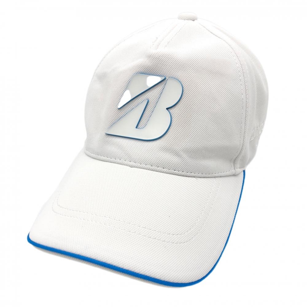 【超美品】ブリヂストン キャップ　白×ライトブルー 立体ロゴ フリーサイズ ゴルフウェア Bridgestone