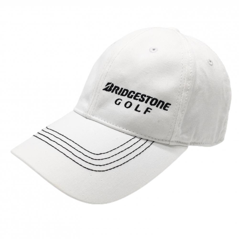 【超美品】ブリヂストンゴルフ キャップ 白×黒 ロゴ刺しゅう フリーサイズ(約56-59cm)  ゴルフウェア Bridgestone