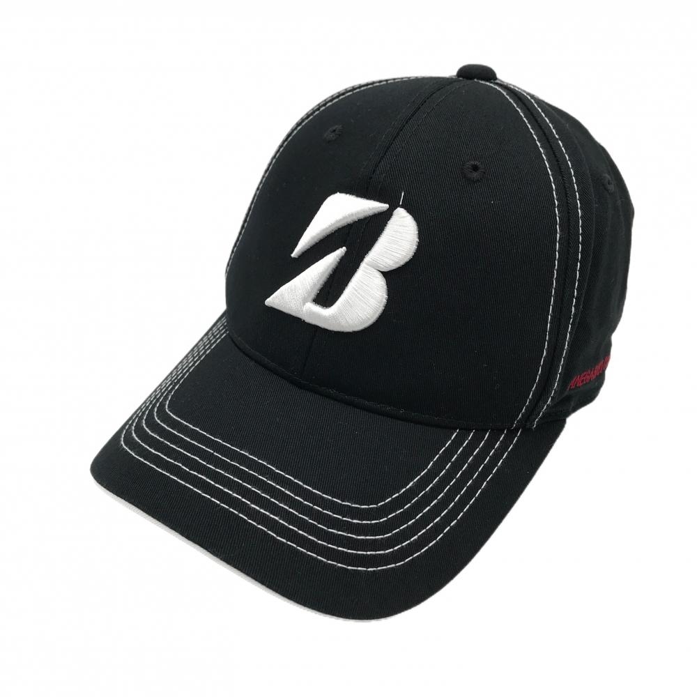 【超美品】ブリヂストンTOURB キャップ 黒×白  ロゴ刺しゅう フリーサイズ(約56～59cm)  ゴルフウェア Bridgestone