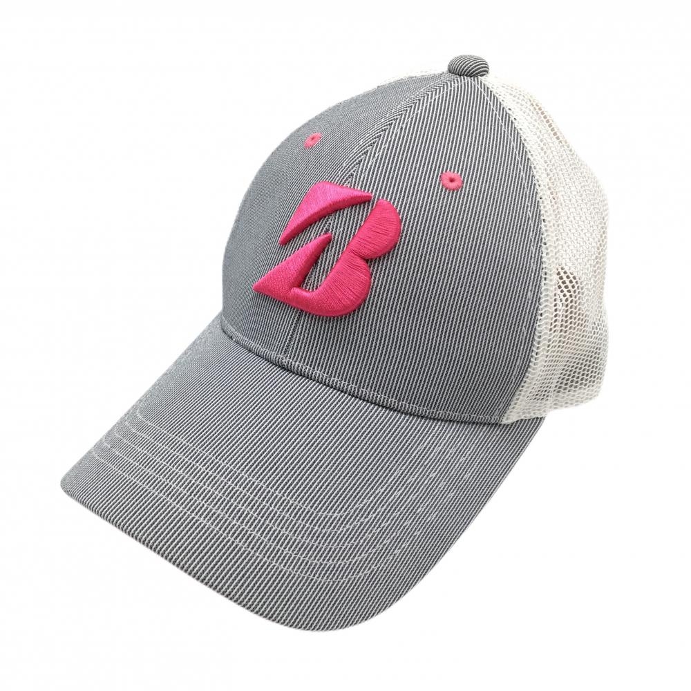 【美品】ブリヂストンTOURB メッシュキャップ ネイビー×白 前ストライプ フリーサイズ(約55～58cm)  ゴルフウェア Bridgestone