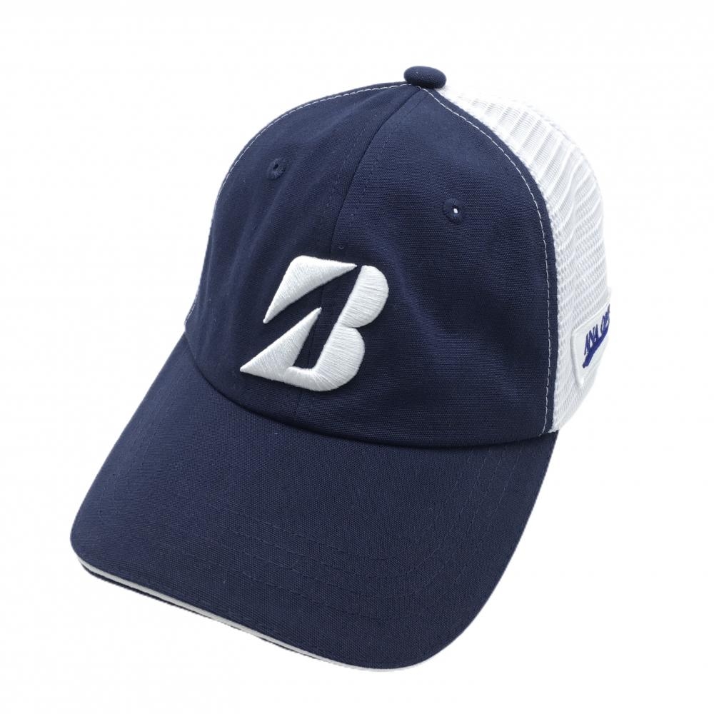 【超美品】ブリヂストン メッシュキャップ 白×ネイビー ロゴ刺しゅう ANA OPEN   ゴルフウェア Bridgestone