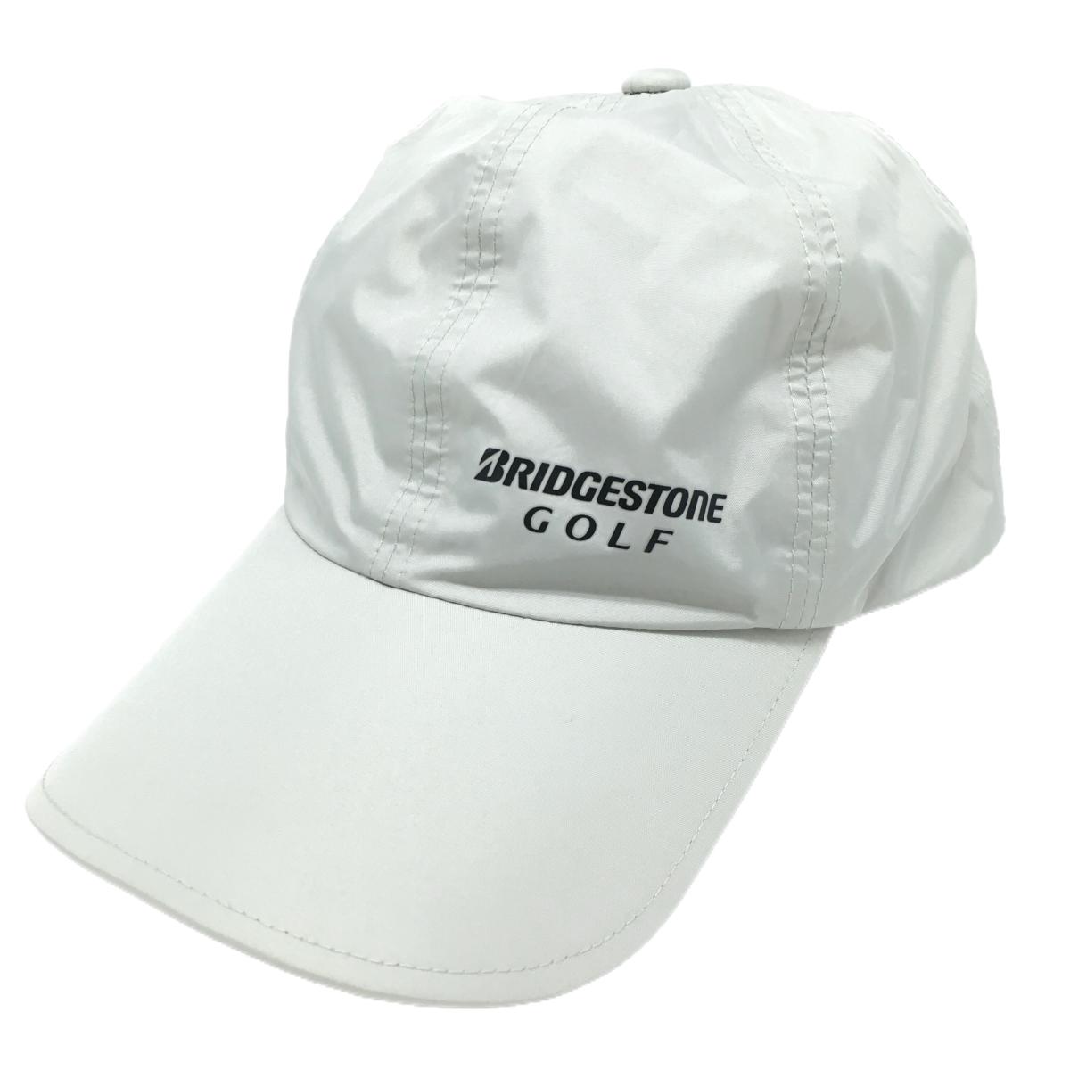 【美品】ブリヂストンゴルフ レインキャップ ライトグレー×黒 ロゴプリント メッシュ裏地   ゴルフウェア Bridgestone