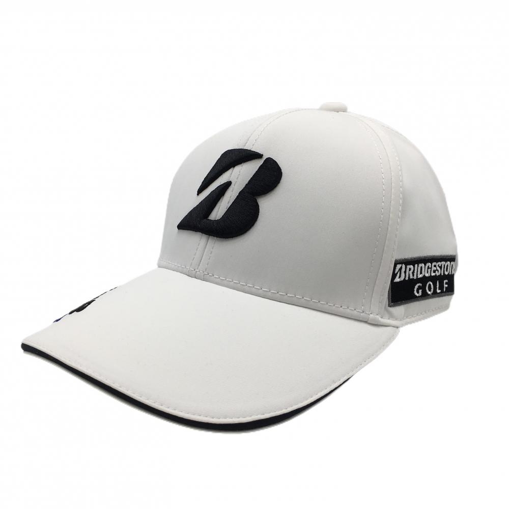 【超美品】ブリヂストン キャップ 白×黒 ロゴ刺しゅう TOURB フリーサイズ(56～59cm)   ゴルフウェア Bridgestone