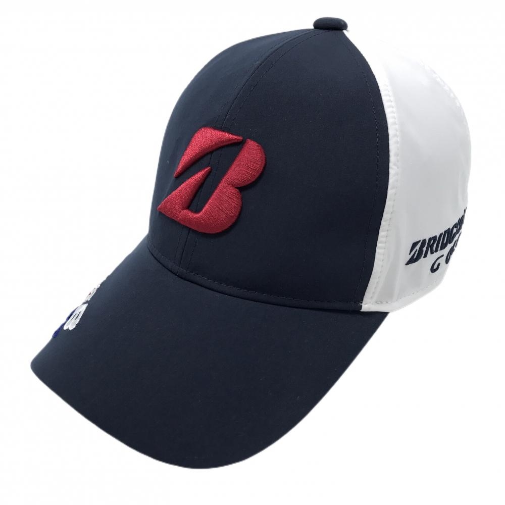 【美品】ブリヂストンTOURB キャップ ネイビー×白 立体ロゴ刺しゅう  フリーサイズ(約56～59㎝)   ゴルフウェア Bridgestone