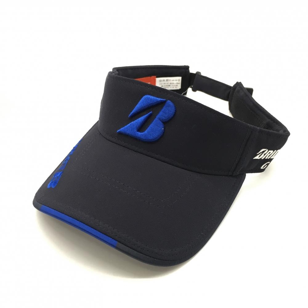 【新品】ブリヂストン サンバイザー 黒×ブルー 立体ロゴ刺しゅう TOURB フリーサイズ（約56-69cm） ゴルフウェア Bridgestone
