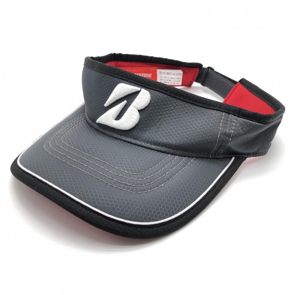 【超美品】ブリヂストン サンバイザー グレー×黒 立体ロゴ刺しゅう フリーサイズ(約56-59cm)  ゴルフウェア Bridgestone