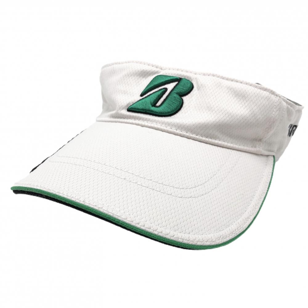【美品】ブリヂストンゴルフ サンバイザー 白×グリーン 立体ロゴ刺しゅう フリーサイズ(約56-59cm)  ゴルフウェア Bridgestone