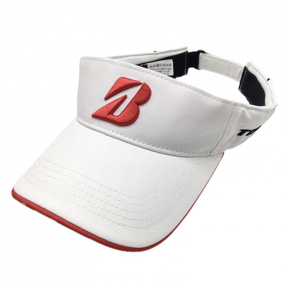【超美品】ブリヂストンTOURB サンバイザー 白×レッド 立体ロゴ フリーサイズ(56-59cm)   ゴルフウェア Bridgestone
