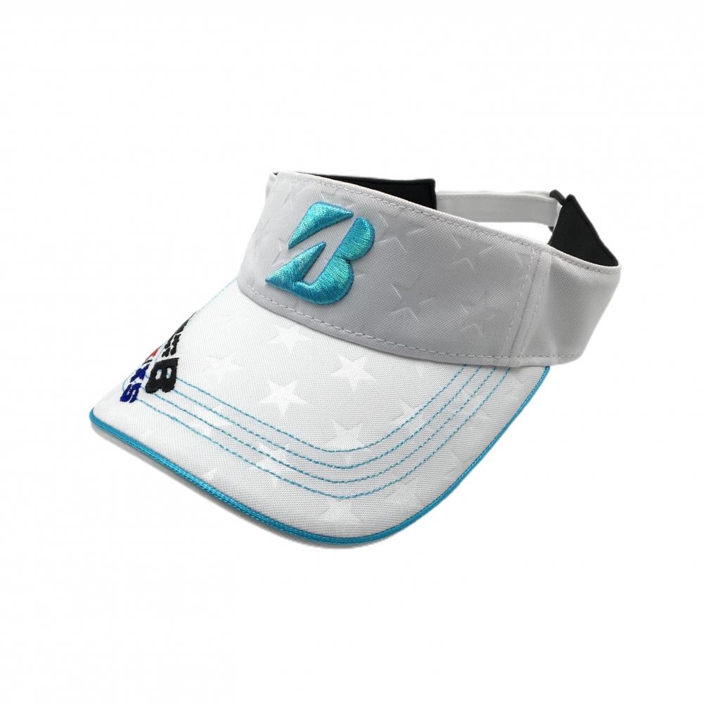 【超美品】ブリヂストンTOURB サンバイザー 白 星織生地 ロゴライトブルー   ゴルフウェア Bridgestone