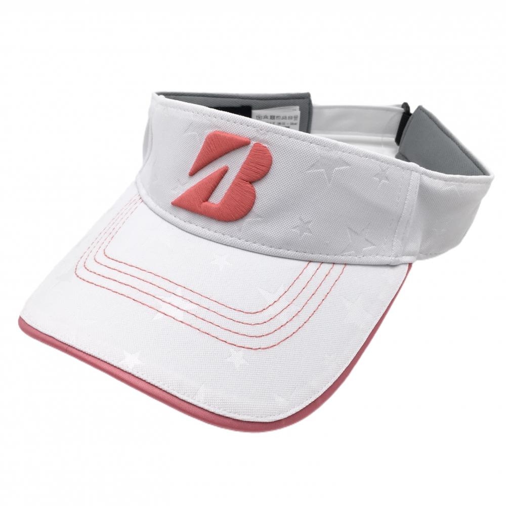 【新品】ブリヂストン サンバイザー 白×ピンク 星地模様 フリーサイズ(約55-58cm)   ゴルフウェア Bridgestone